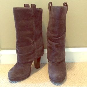 Dark gray shin high suede boots